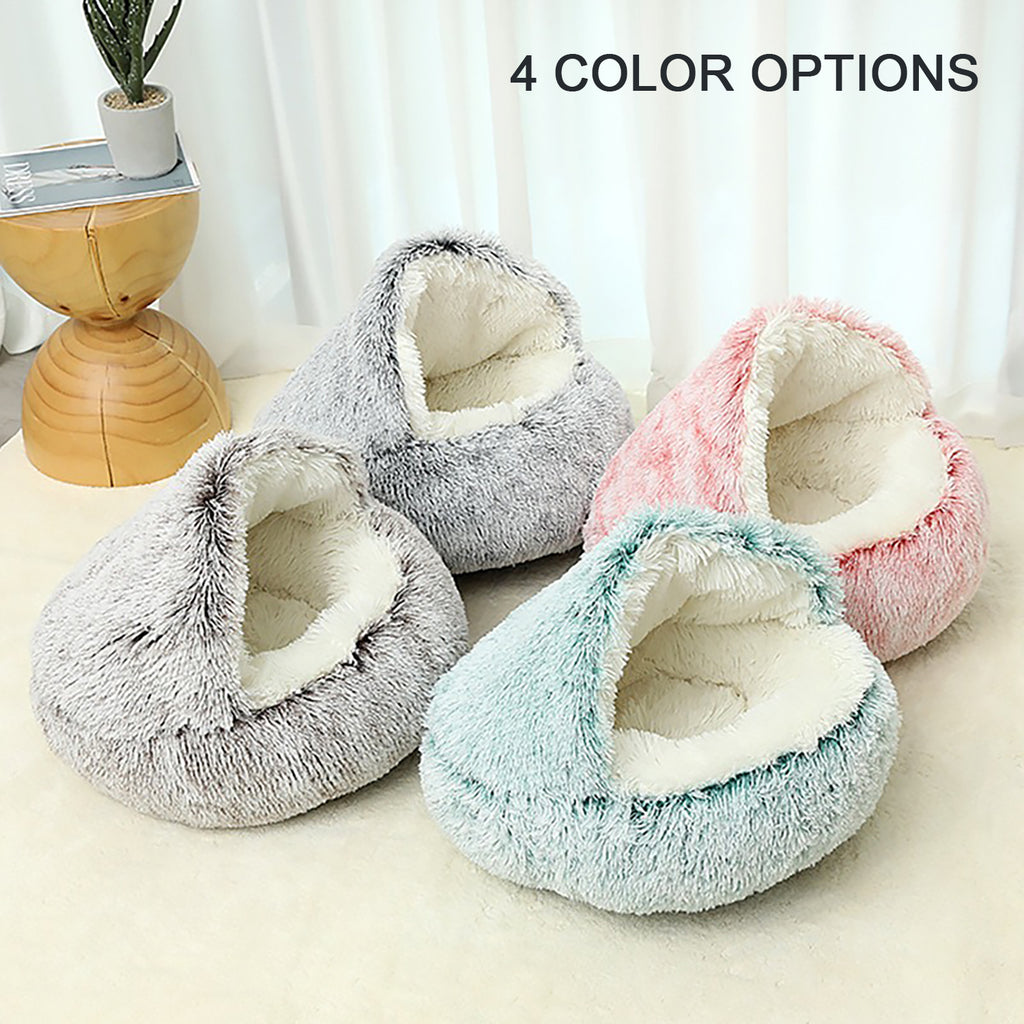 Luxury Plush Round Cat Bed – Cozy Hooded Donut Nest