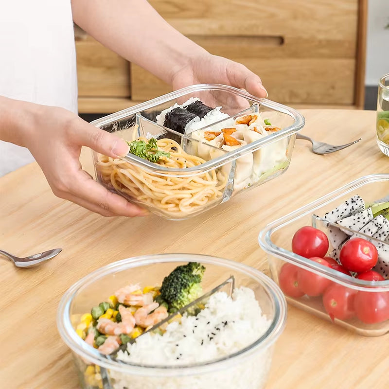 Leak-Proof Glass Lunch Box with Compartments – Microwave-Safe Bento for Office, Kids & Meal Prep