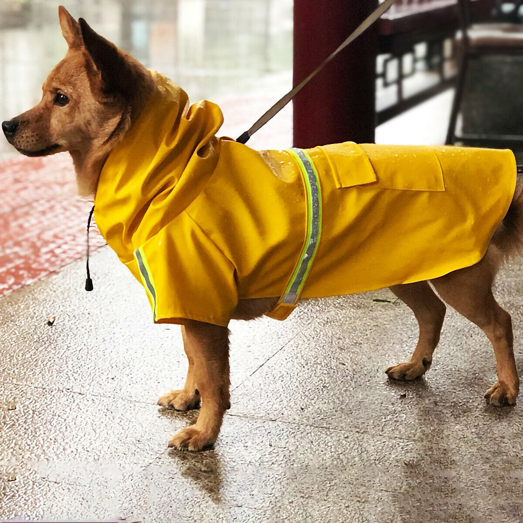 Waterproof Dog Raincoat with Reflective Stripe – Hooded Rain Jacket with Leash Access