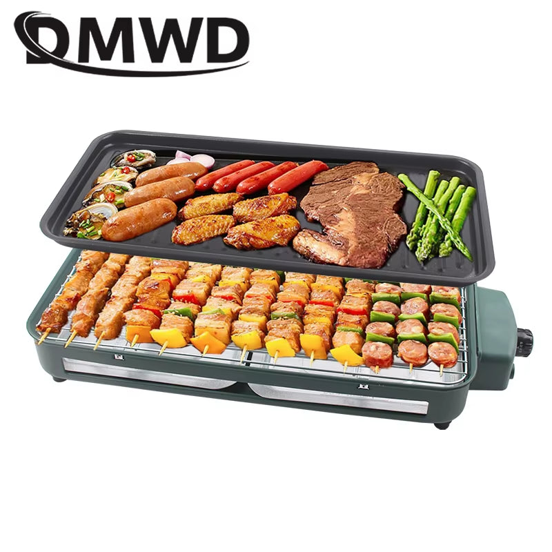Household Electric Grill with Smokeless Griddle for BBQ, Baking & Roasting