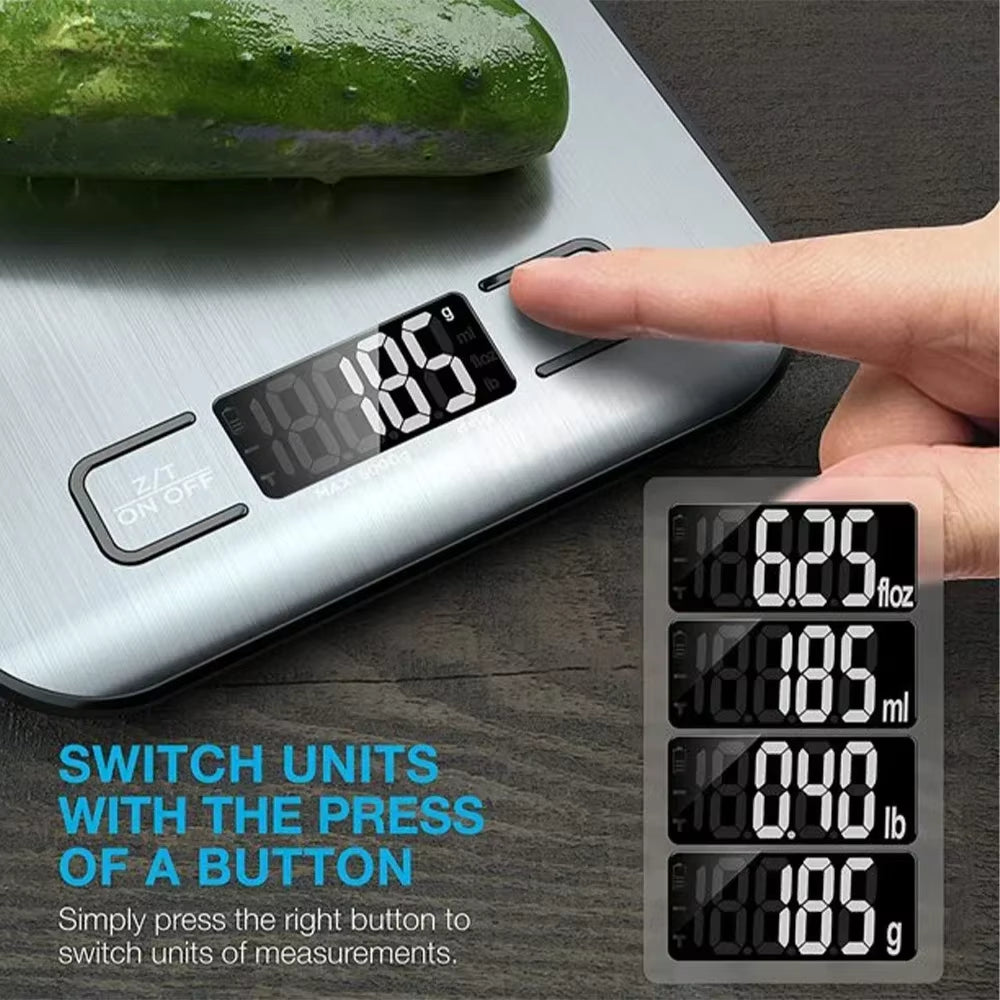 Digital Kitchen Scale with Stainless Steel Platform – 5kg/10kg Multi-Function LCD Food Scale