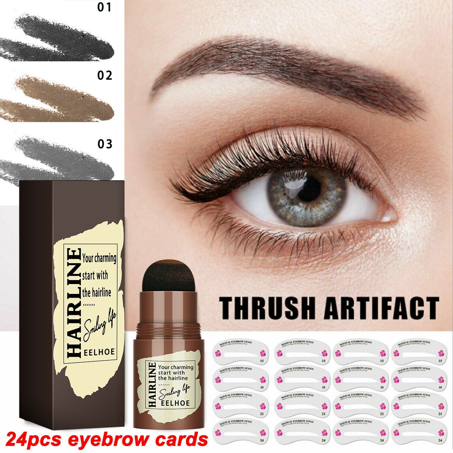 Reusable Eyebrow Stamp & Stencil Kit – 24 Styles