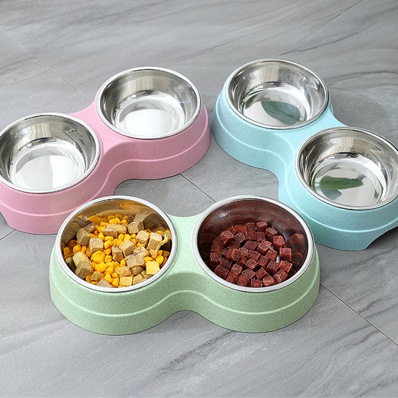 Stainless Steel Double Pet Feeding Bowls for Dogs and Cats