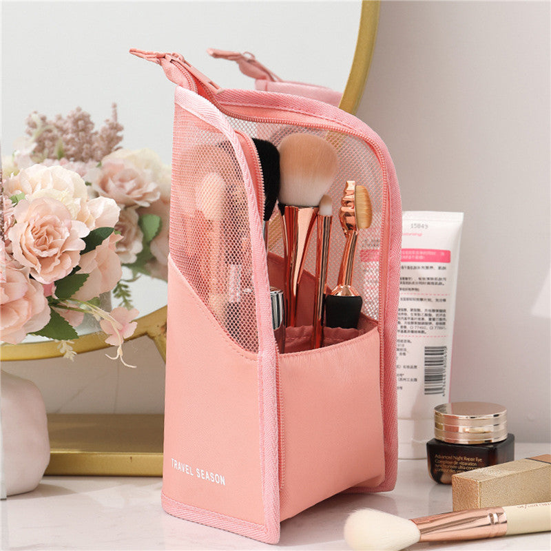 Foldable Stand-Up Makeup Brush Case – Waterproof Travel Cosmetic Bag