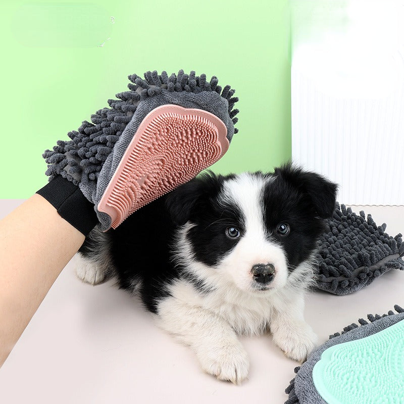 Pet Grooming Glove 2-Sided Bathing Brush – Dog & Cat Brushing, Massaging & Drying Tool