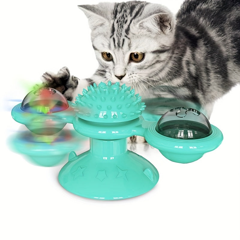 Rotating Windmill Cat Toy – Interactive Suction Cup Spinner with Catnip & Teeth Cleaning Ball