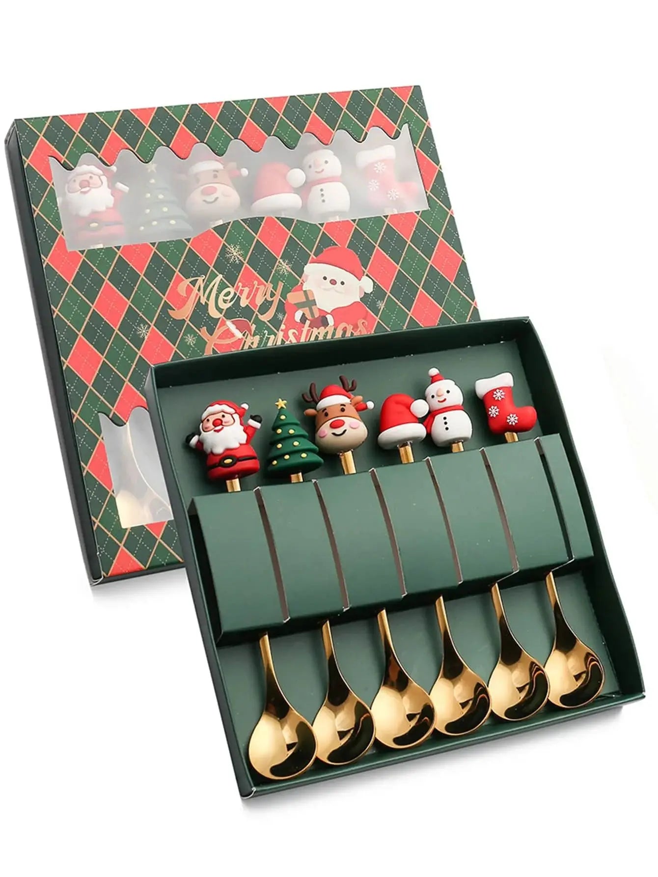 Festive Christmas Fork and Spoon Set in Stainless Steel for Coffee & Desserts
