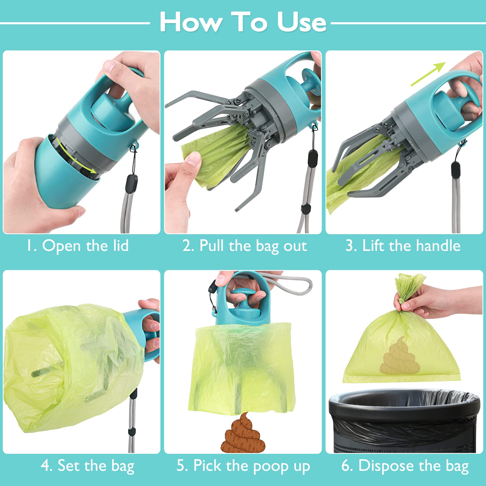 Sanitary Dog Waste Scooper – Portable Poop Picker with Built-In Bag Dispenser
