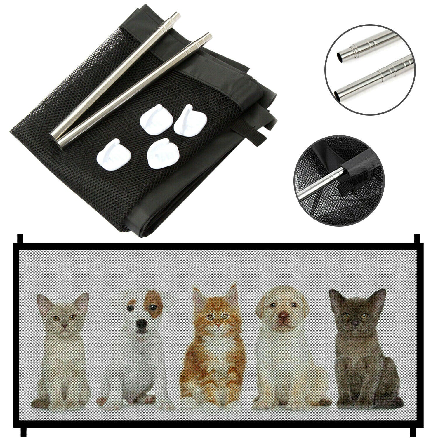 Pet & Baby Safety Gate Mesh Fence – Portable Dog and Cat Guard for Doors and Stairs