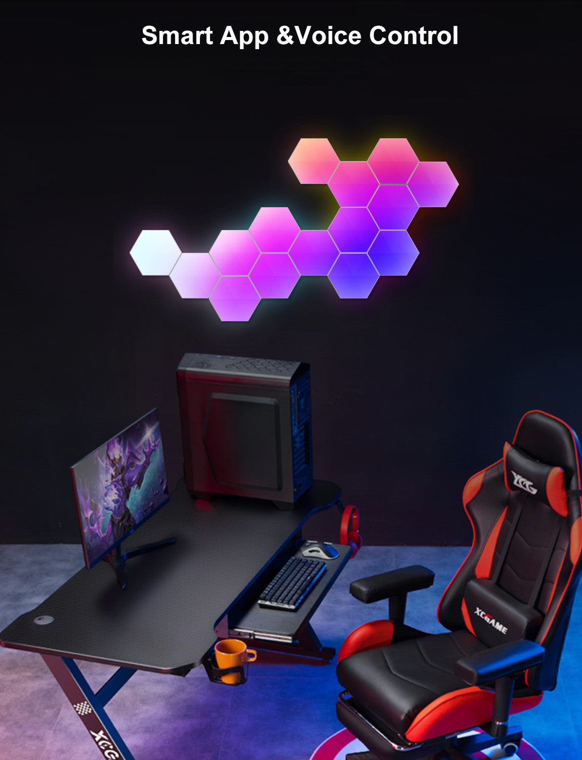 Smart Hexagonal Quantum Lamp – Graffiti LED Honeycomb Wall & Bedside Light