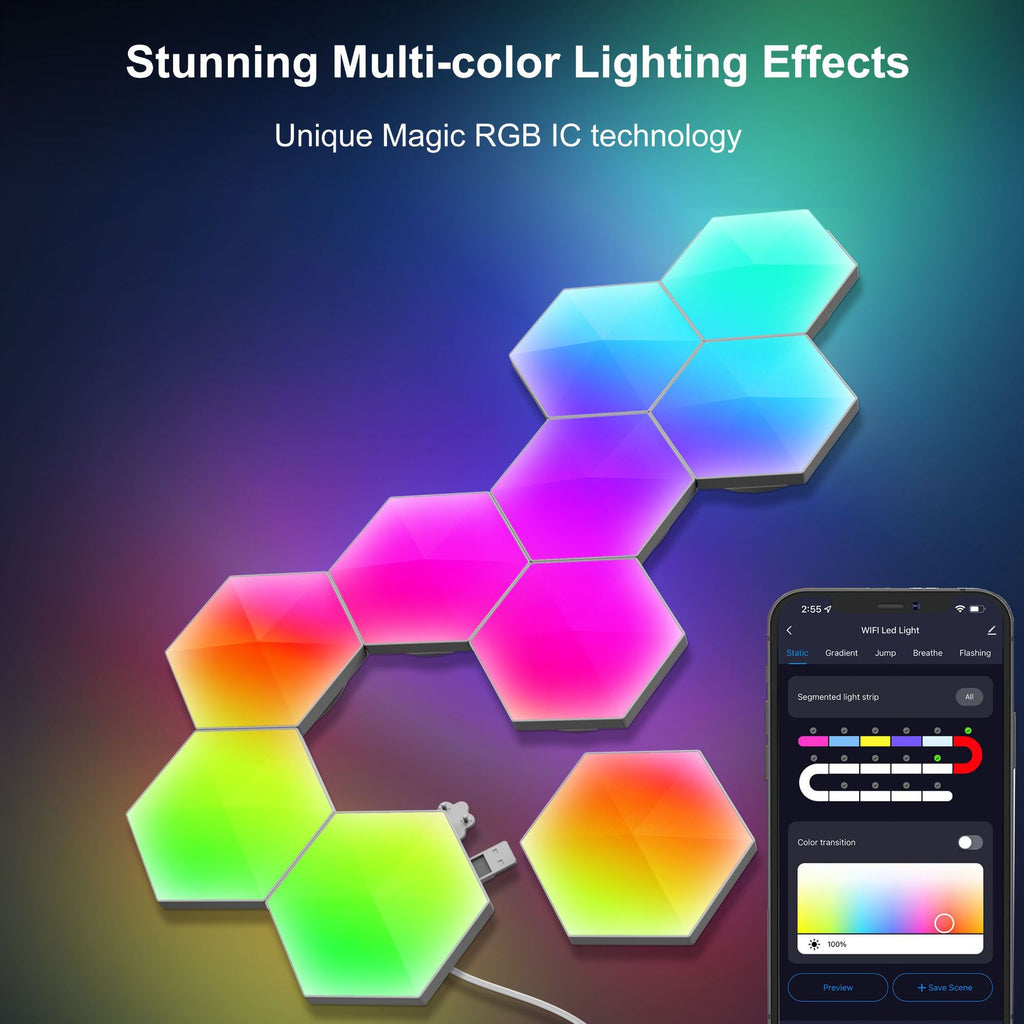 Smart Hexagonal Quantum Lamp – Graffiti LED Honeycomb Wall & Bedside Light