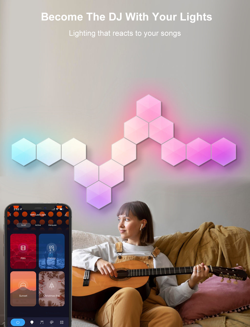 Smart Hexagonal Quantum Lamp – Graffiti LED Honeycomb Wall & Bedside Light
