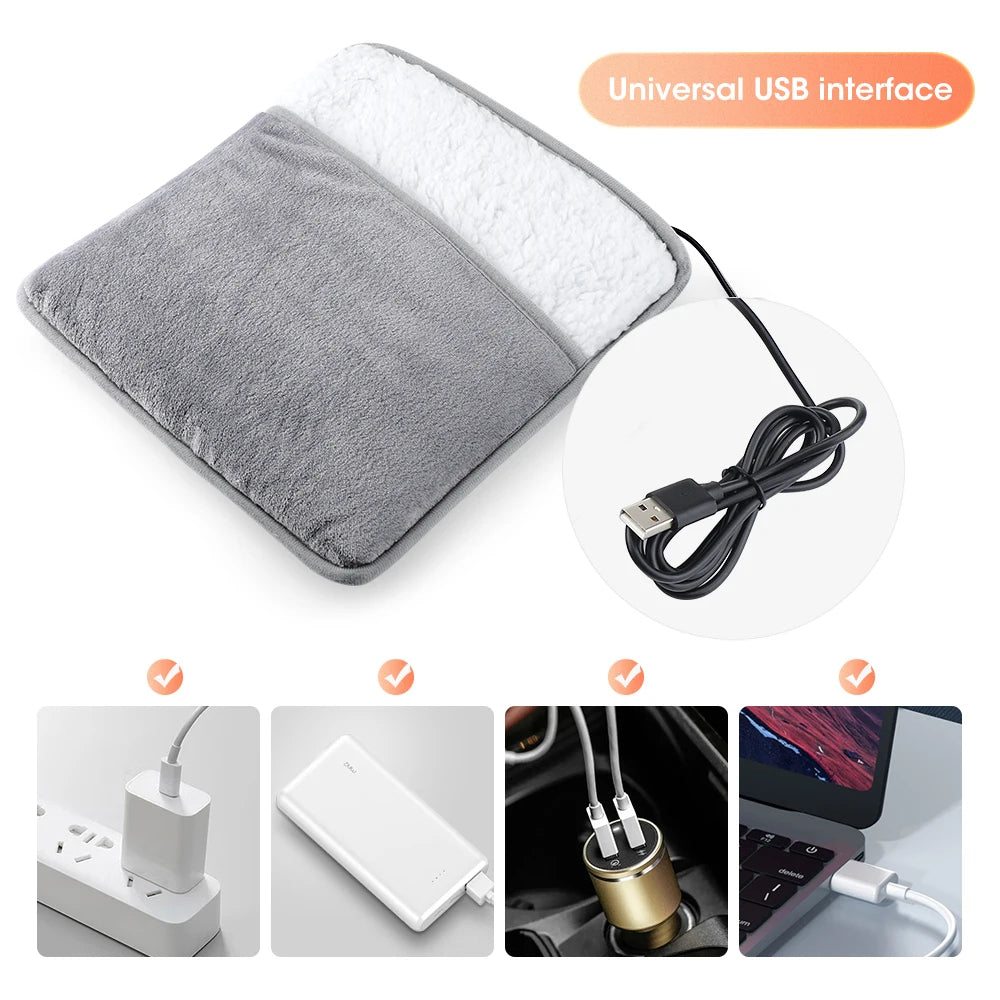 USB Plush Electric Foot Warmer with Dual-Sided Heating