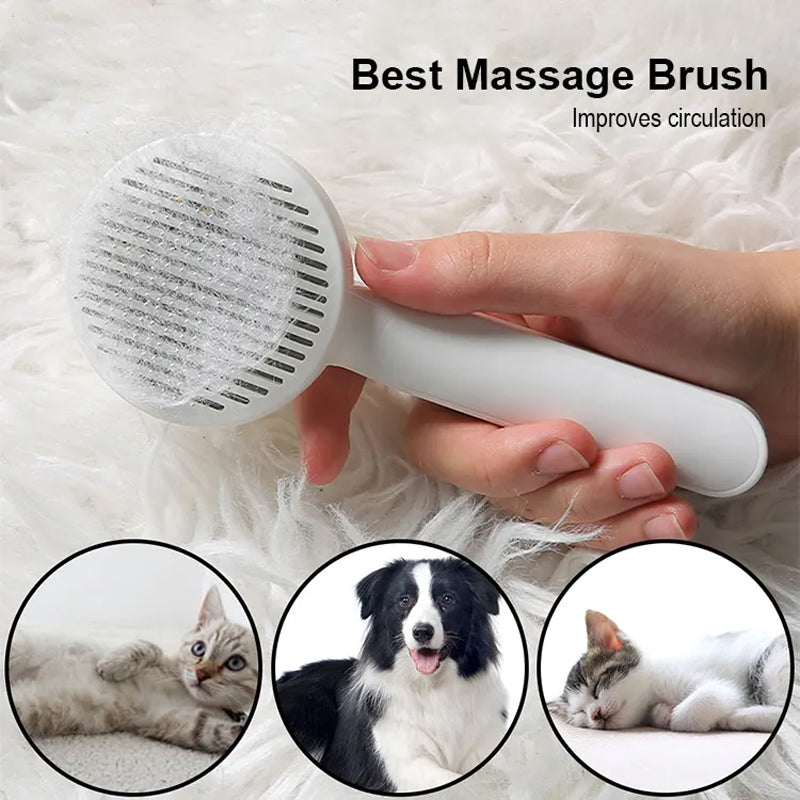 Pet Grooming Brush with One-Button Hair Release – For Long & Short Coats