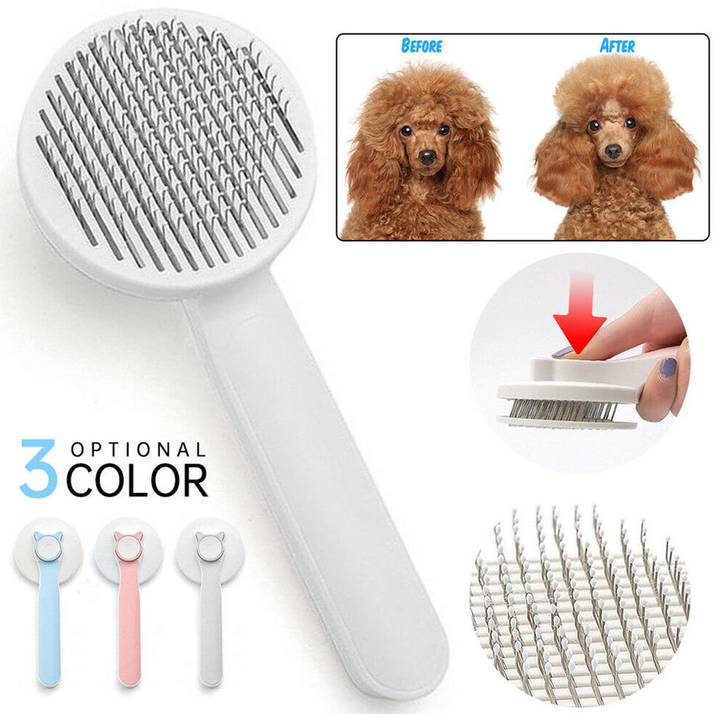 Pet Grooming Brush with One-Button Hair Release – For Long & Short Coats