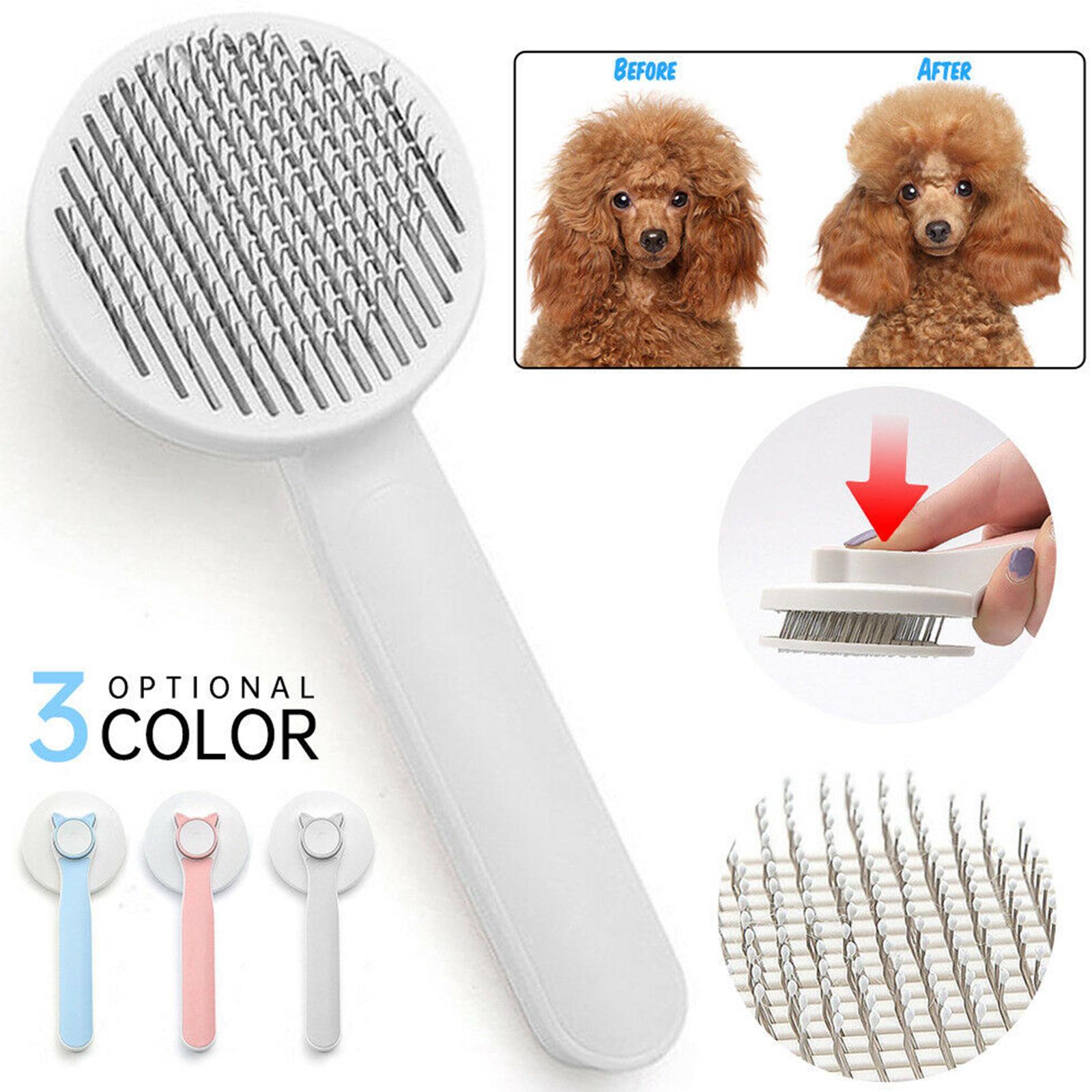 Pet Grooming Brush with One-Button Hair Release – For Long & Short Coats