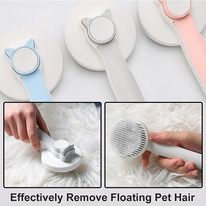 Pet Grooming Brush with One-Button Hair Release – For Long & Short Coats