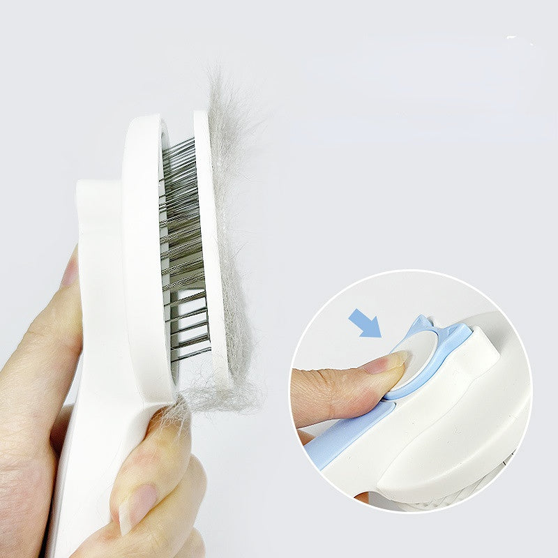Pet Grooming Brush with One-Button Hair Release – For Long & Short Coats