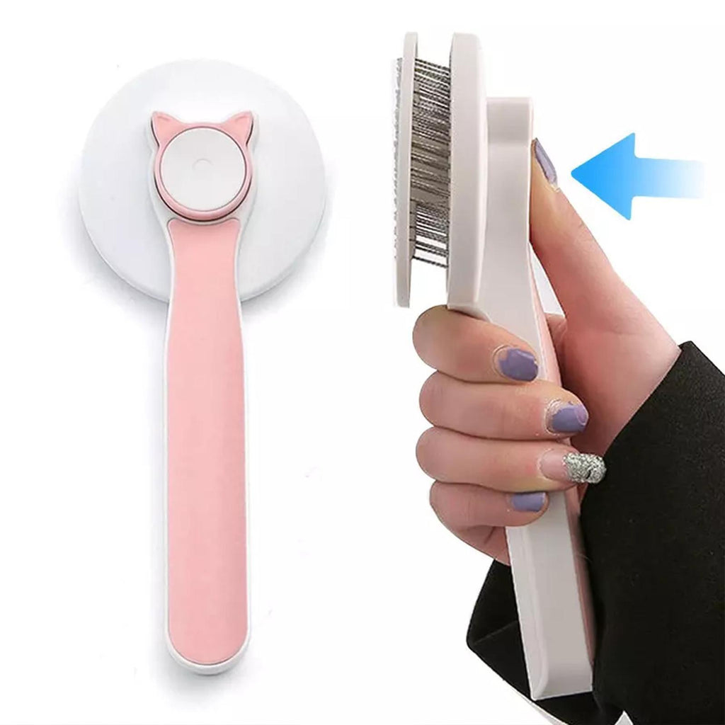 Pet Grooming Brush with One-Button Hair Release – For Long & Short Coats