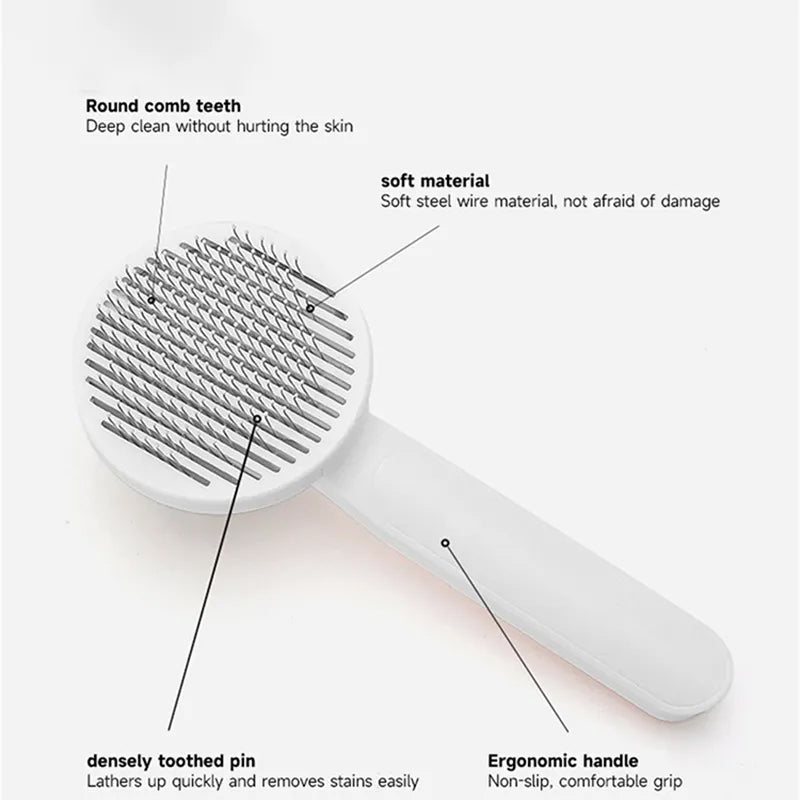 Pet Grooming Brush with One-Button Hair Release – For Long & Short Coats