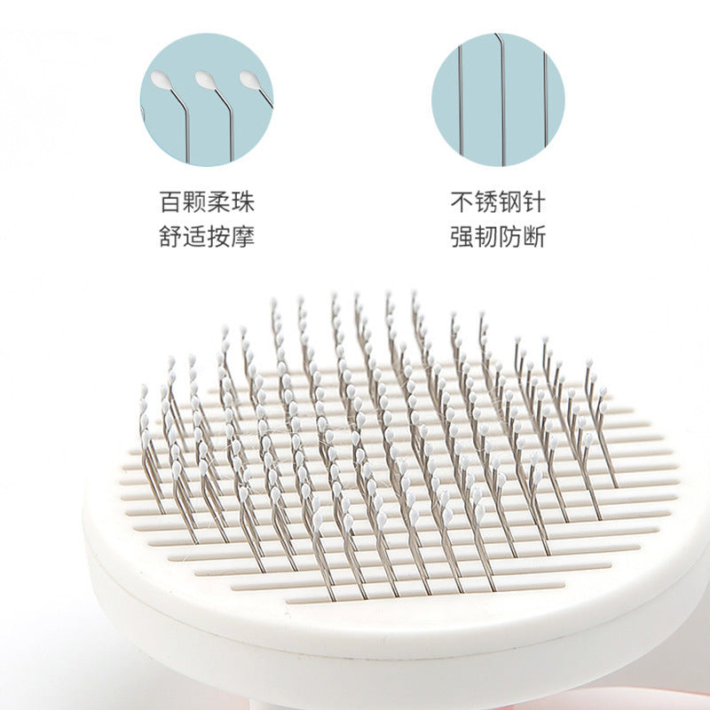 Pet Grooming Brush with One-Button Hair Release – For Long & Short Coats