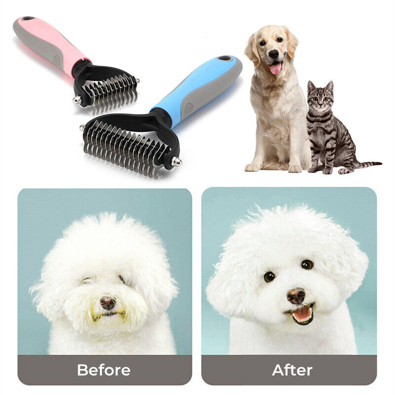 Double-Sided Pet Grooming Brush – Shedding & Dematting Undercoat Rake for Dogs and Cats