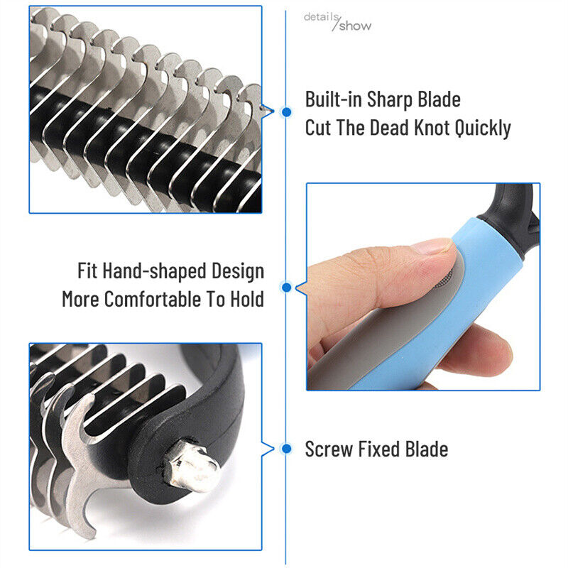 Double-Sided Pet Grooming Brush – Shedding & Dematting Undercoat Rake for Dogs and Cats