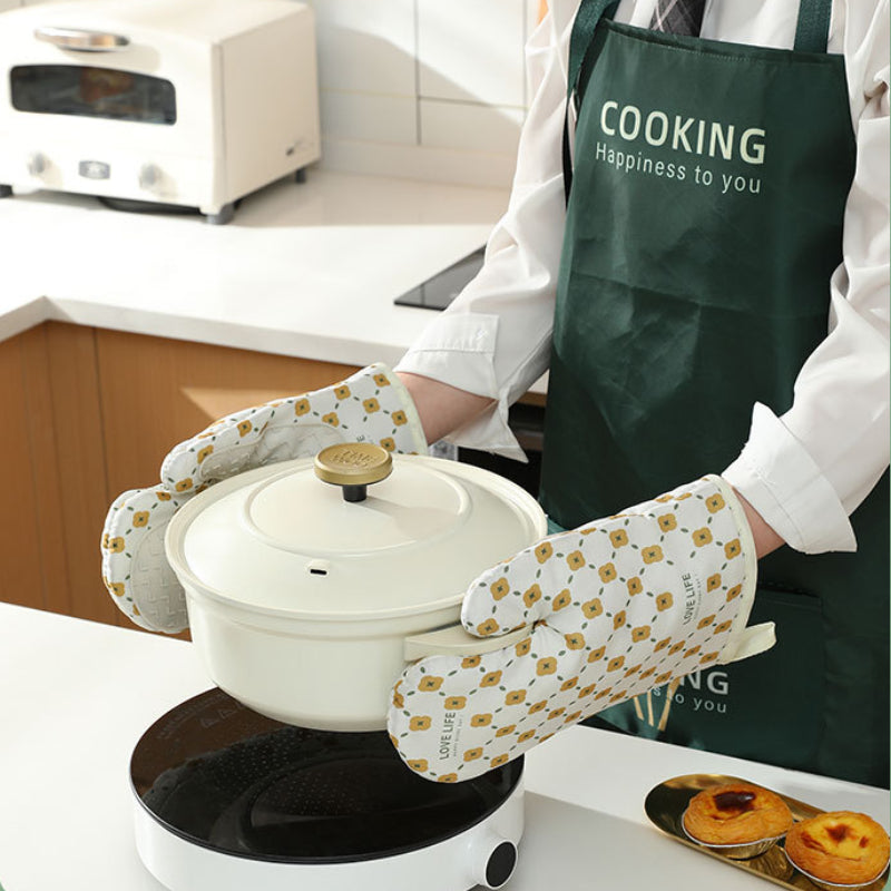 Kitchen Oven Gloves – Heat-Insulated Anti-Scalding Cotton Mitts for Microwave & Baking