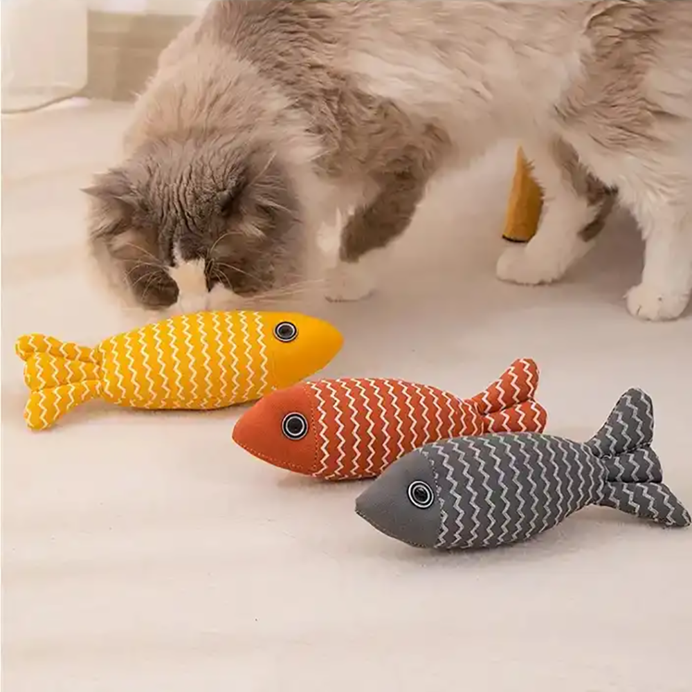 Catnip Fish Cat Toy – Burlap Kicker Pillow with Crinkle Sound