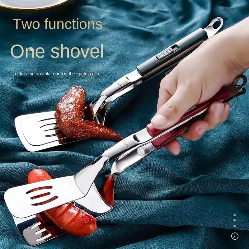 Stainless Steel Grill Clamp, Multifunctional Spatula Tongs Spatula Tongs for Grilling Frying Barbecue Spatula Clip BBQ Tongs Frying Fish Spatula Clip Bread Household Kitchen Tool