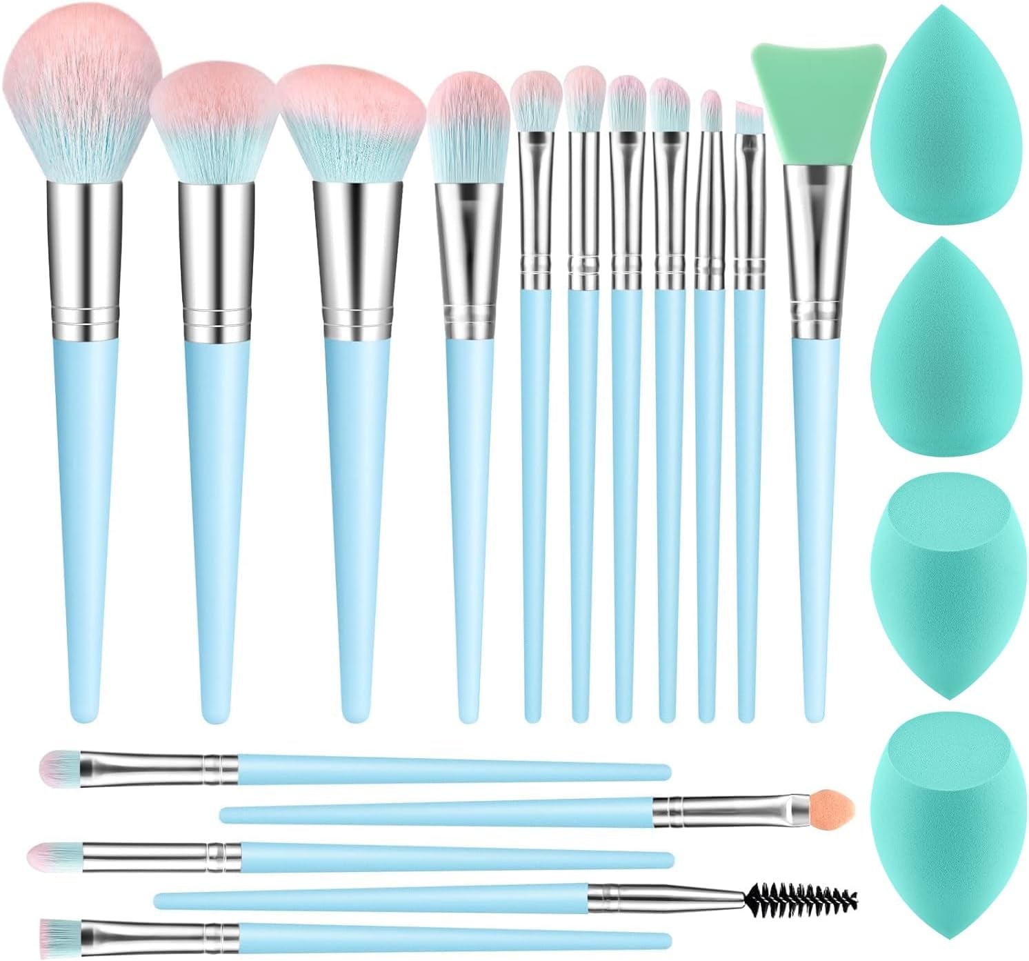 Makeup Brushes Set 16PCS Pink Marble Handle Make up Brushes with 4Pcs Sponge Blenders Foundation Brushes Eyeshadow Concealer Contour Blush Brush Silicone Face Mask Brush Make up Tool