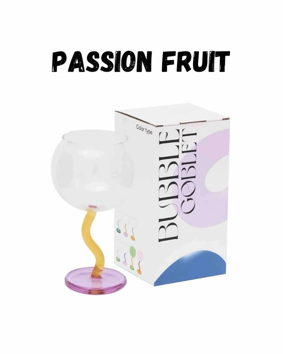 Handcrafted Bubble Wine Glass featuring a Curved Wavy Stem