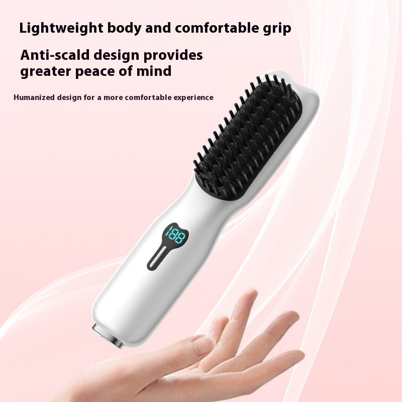 Rechargeable Wireless Hair Straightening Comb with LCD Temperature Display