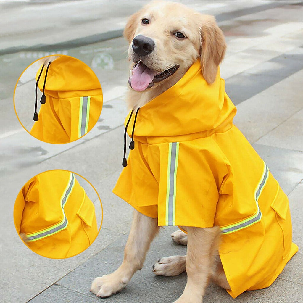 Waterproof Dog Raincoat with Reflective Stripe – Hooded Rain Jacket with Leash Access