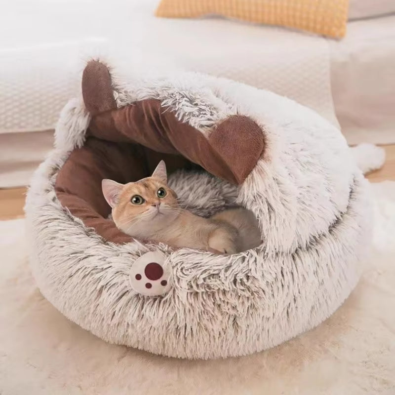 Winter Plush Round Pet Bed – Warm & Cozy Cat Nest