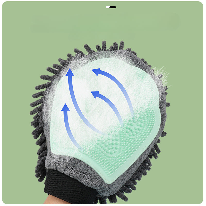 Pet Grooming Glove 2-Sided Bathing Brush – Dog & Cat Brushing, Massaging & Drying Tool