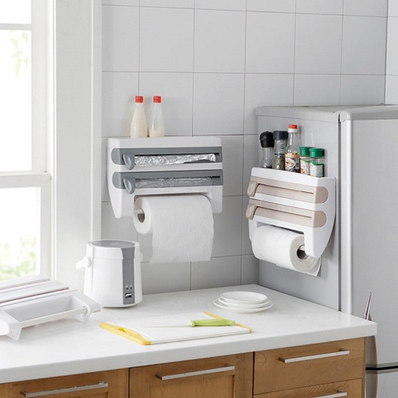 Kitchen Roll Holder Dispenser – 4-In-1 Foil, Film & Tissue Organizer