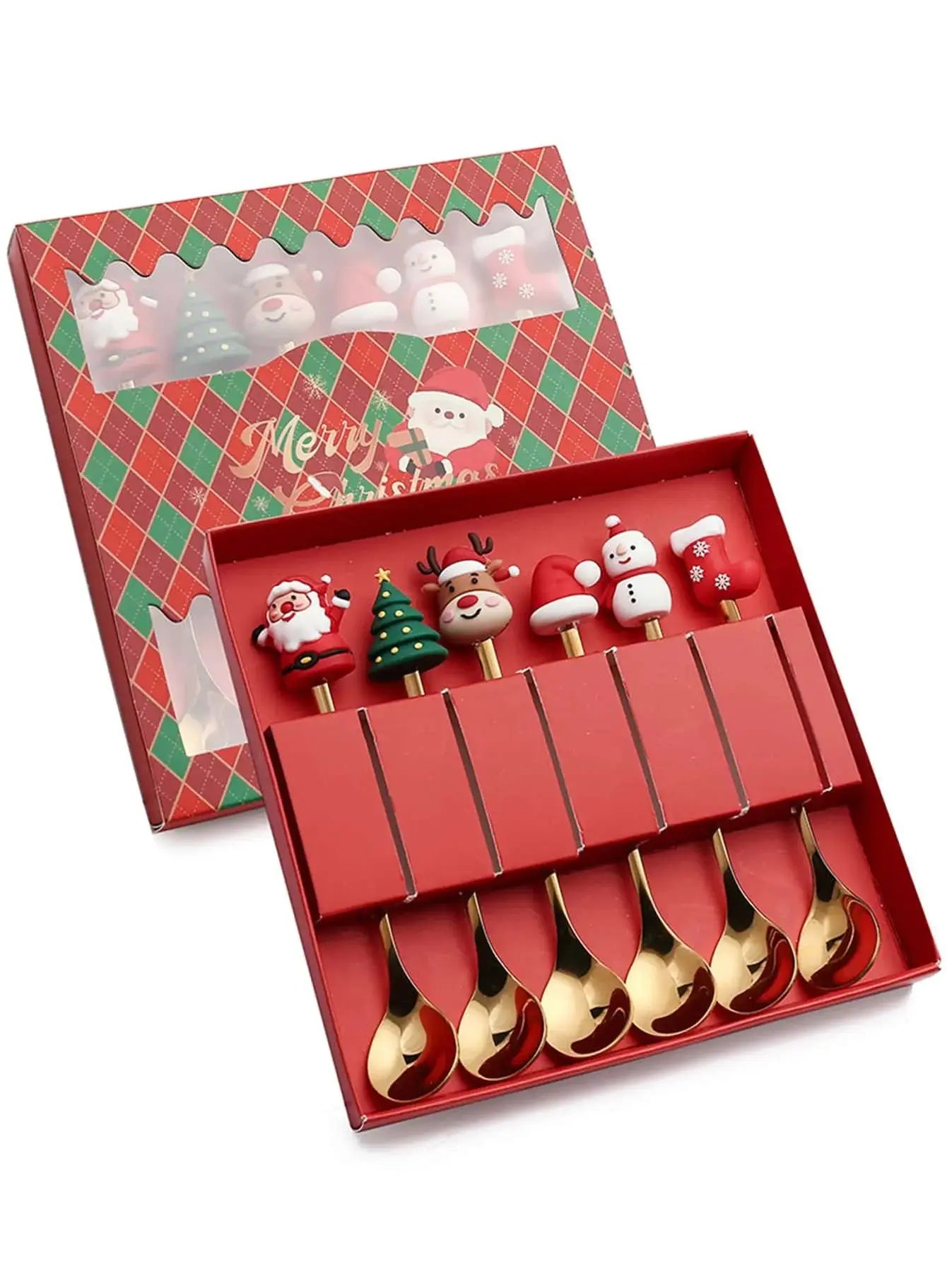 Festive Christmas Fork and Spoon Set in Stainless Steel for Coffee & Desserts