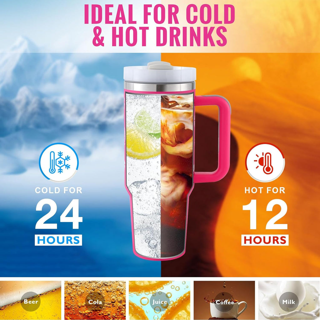 Premium 40oz Insulated Tumbler with Handle & Straw – Stainless Steel Vacuum Mug for Travel & Gifting