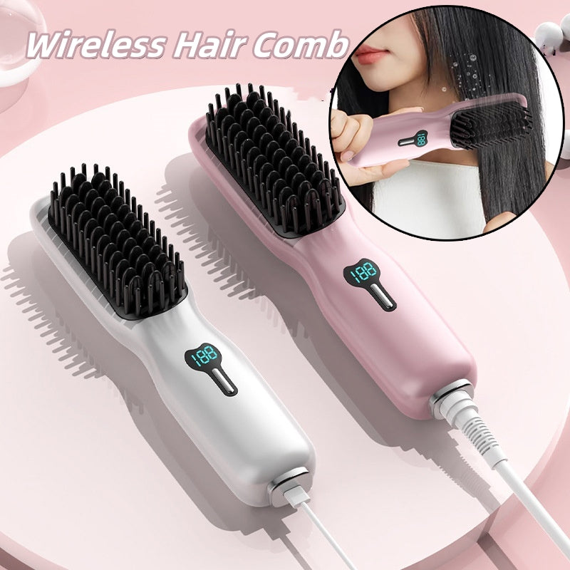 Rechargeable Wireless Hair Straightening Comb with LCD Temperature Display