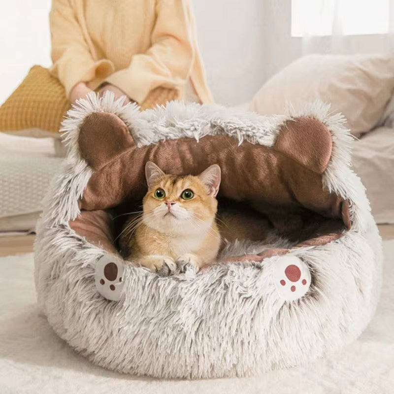 Winter Plush Round Pet Bed – Warm & Cozy Cat Nest