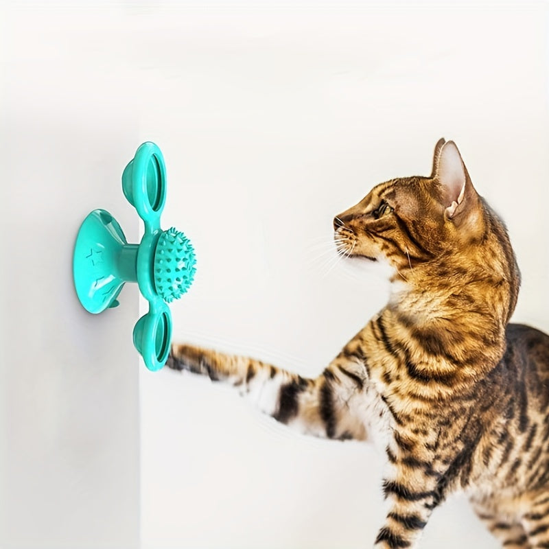 Rotating Windmill Cat Toy – Interactive Suction Cup Spinner with Catnip & Teeth Cleaning Ball