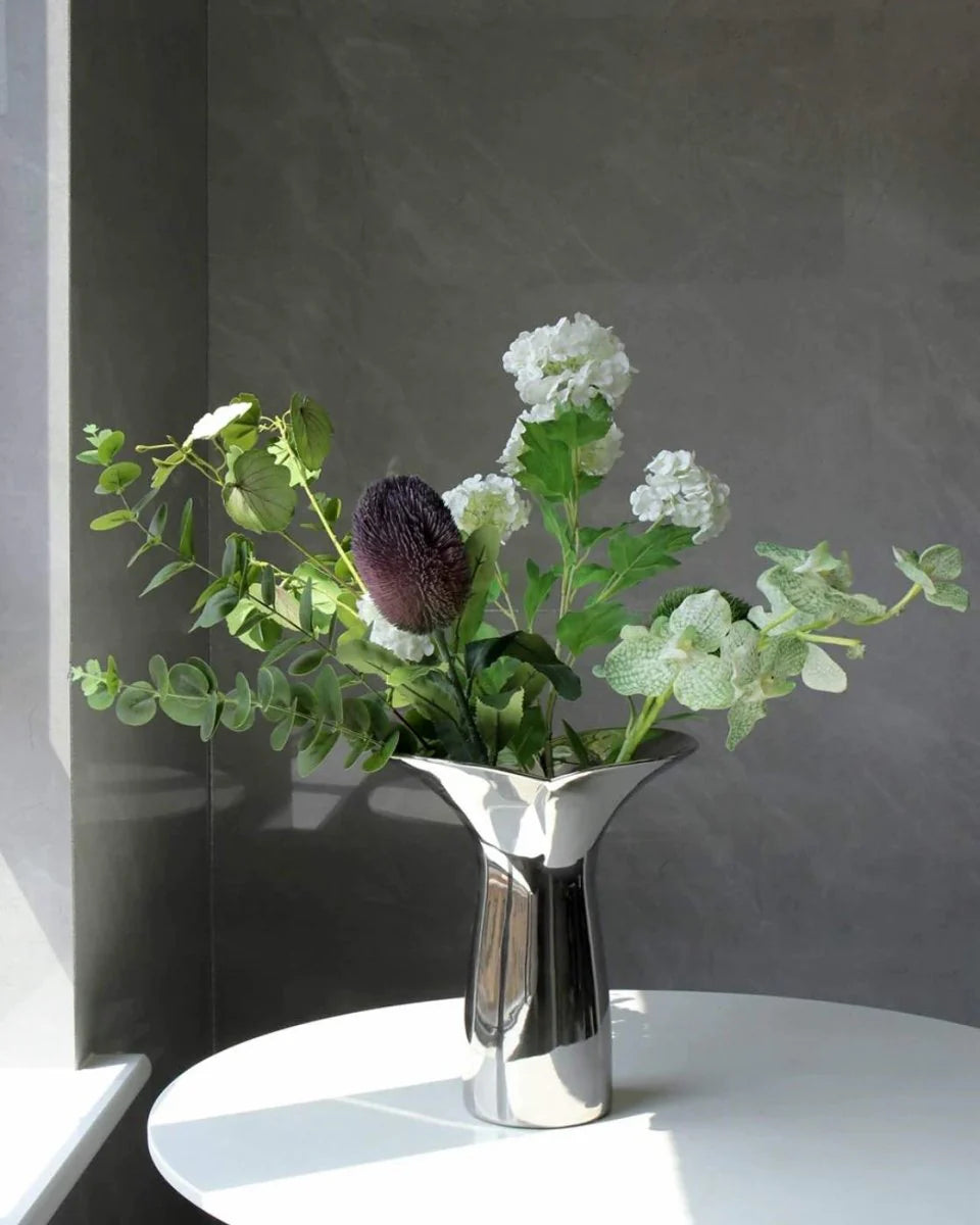 Modern Handmade Ceramic Vase in Silver Bloom Finish for Botanical Styling