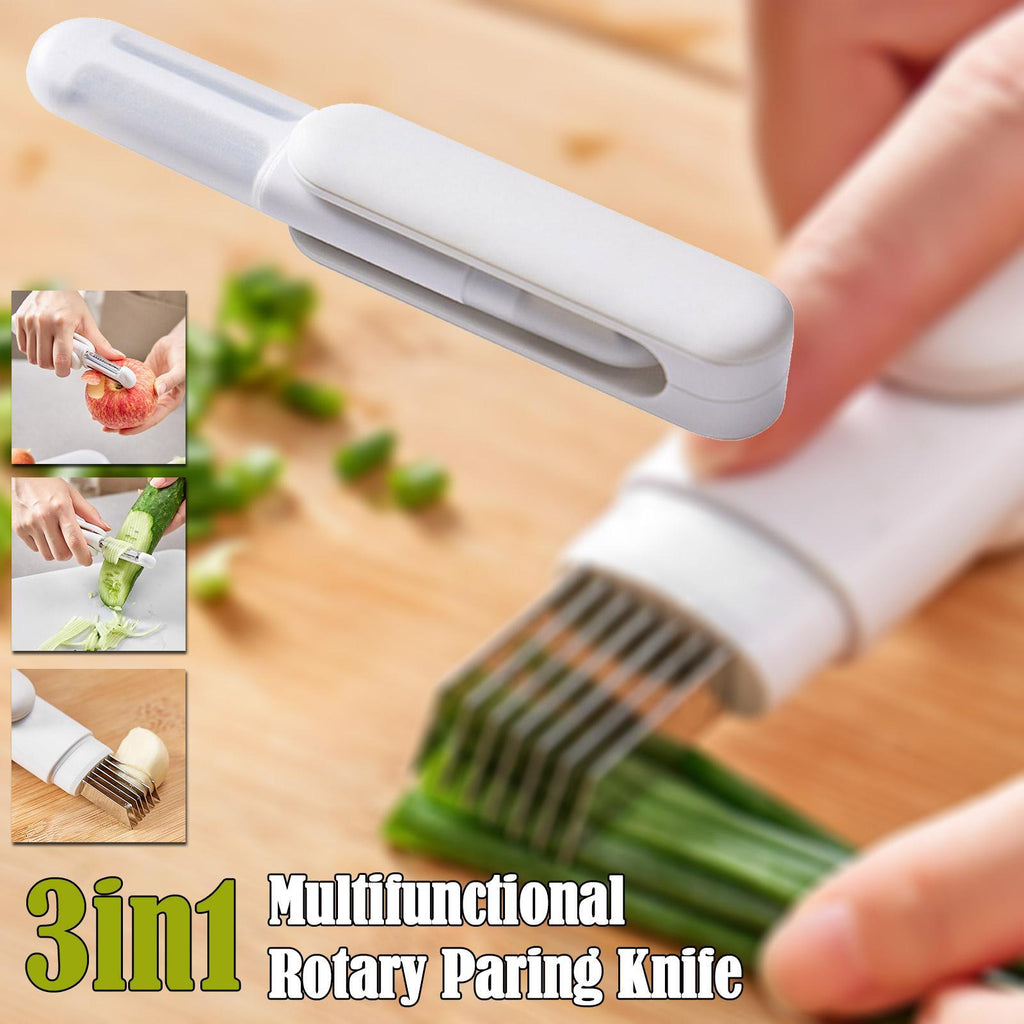 Multifunctional 3-in-1 Paring Knife – Stainless Steel Rotary Peeler & Shredder