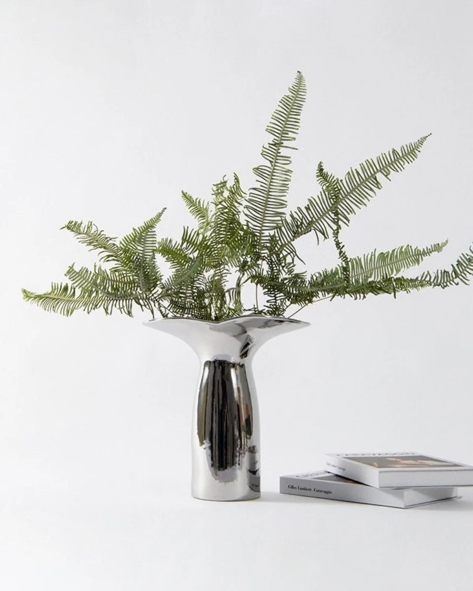 Modern Handmade Ceramic Vase in Silver Bloom Finish for Botanical Styling