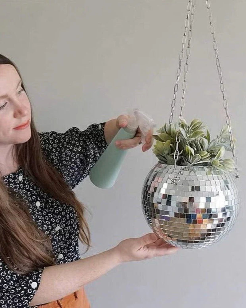 Eclectic Disco Ball Hanging Planters for Herbs, Patios & Front Yards