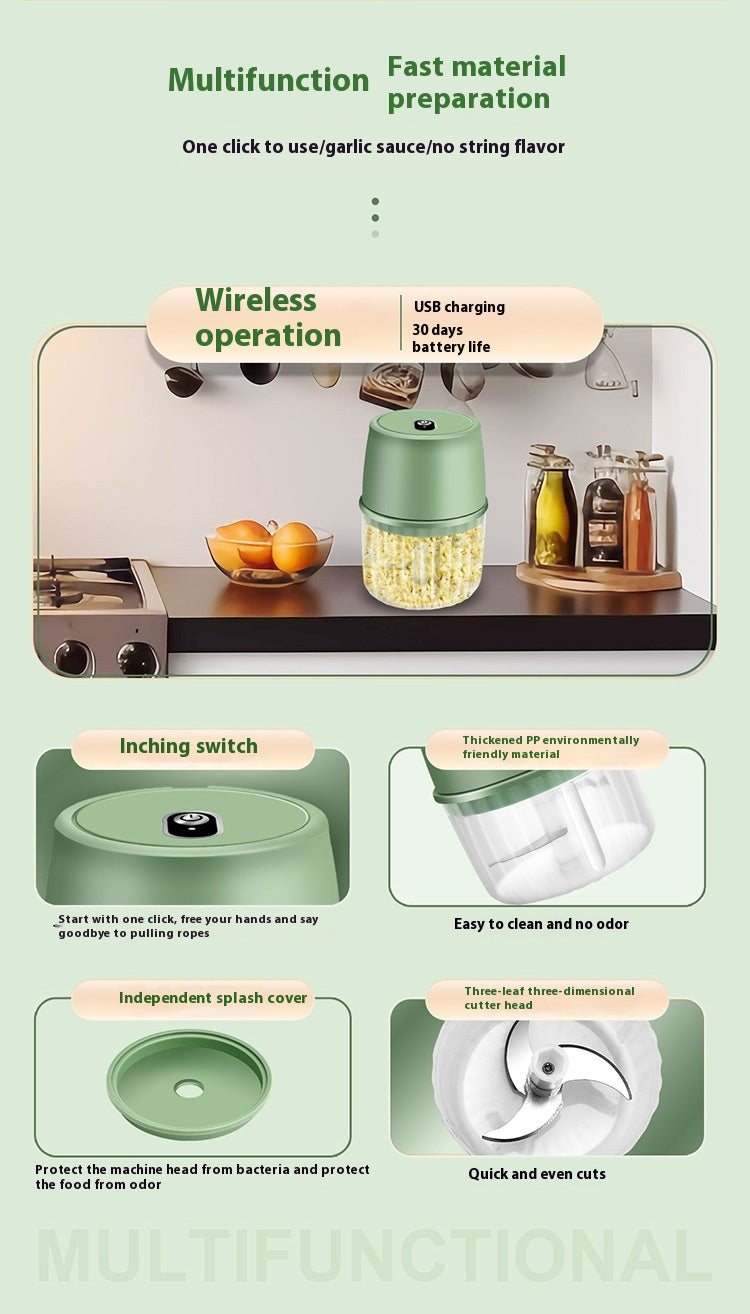 Portable USB Rechargeable Electric Garlic Crusher – Wireless Mini Food Chopper & Kitchen Mixer