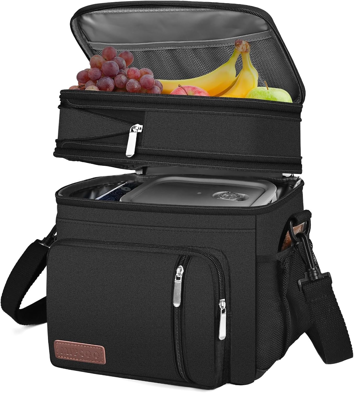 Large 15L Insulated Lunch Bag with Double Compartments – Leakproof Soft Cooler (Black)