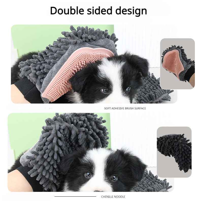 Pet Grooming Glove 2-Sided Bathing Brush – Dog & Cat Brushing, Massaging & Drying Tool