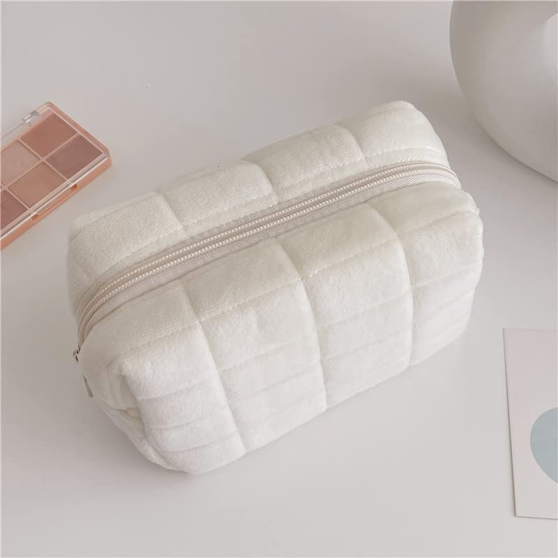 Plush Checkered Cosmetic Travel Bag
